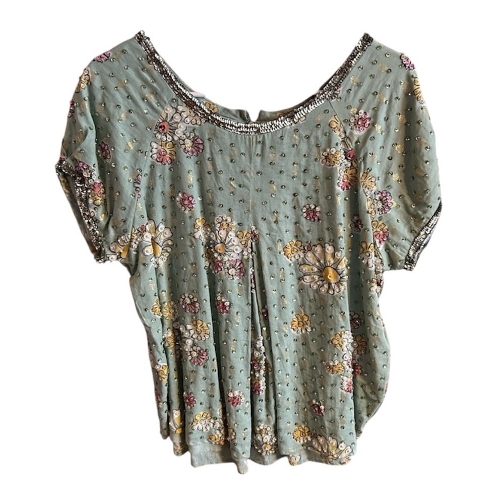 NWOT byTiMo From Norway Green Floral Sequin Blouse Large